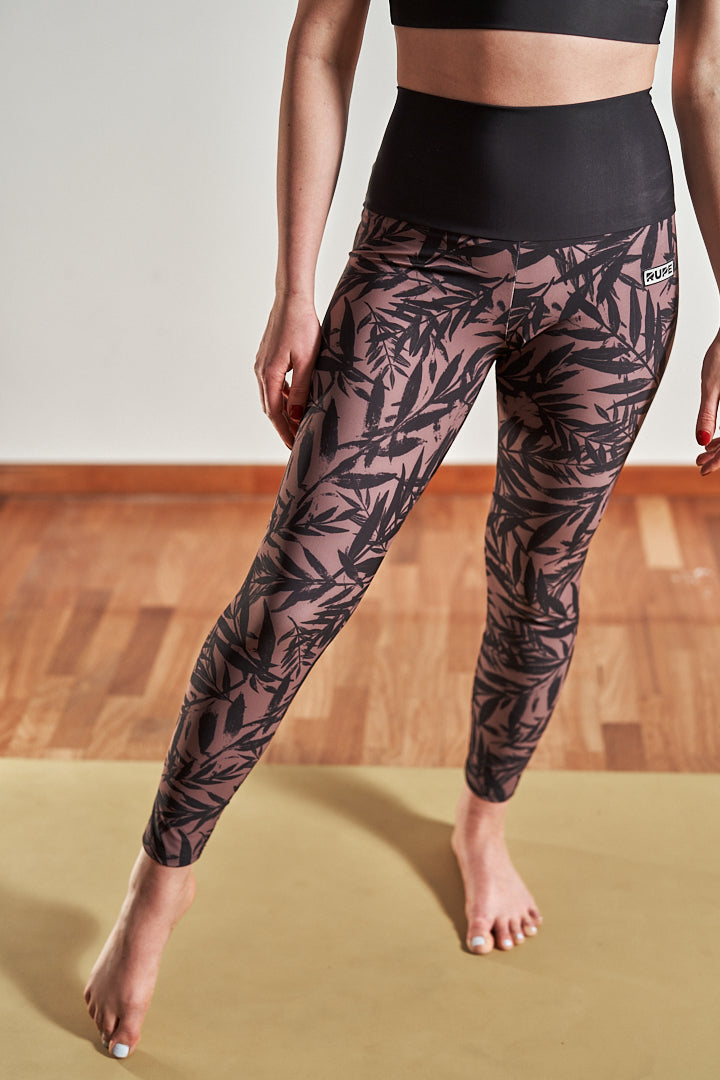Unique - Women's technical leggings mauve – bamboo pattern