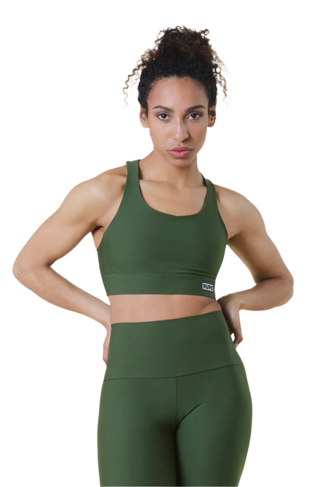 Brassière femme vert militaire en maille chaîne - Motif bambou