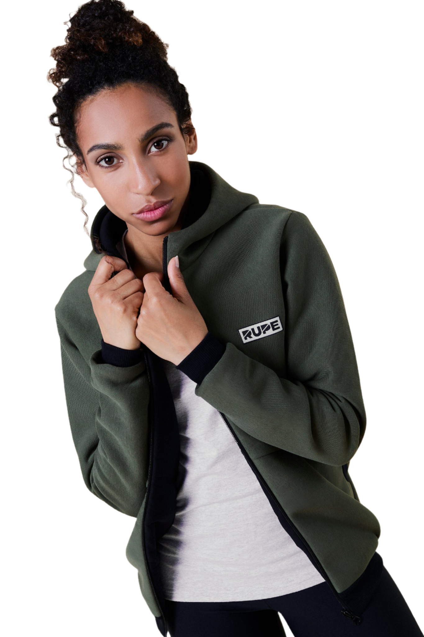 Sweat à capuche zippé - Femme - Vert militaire