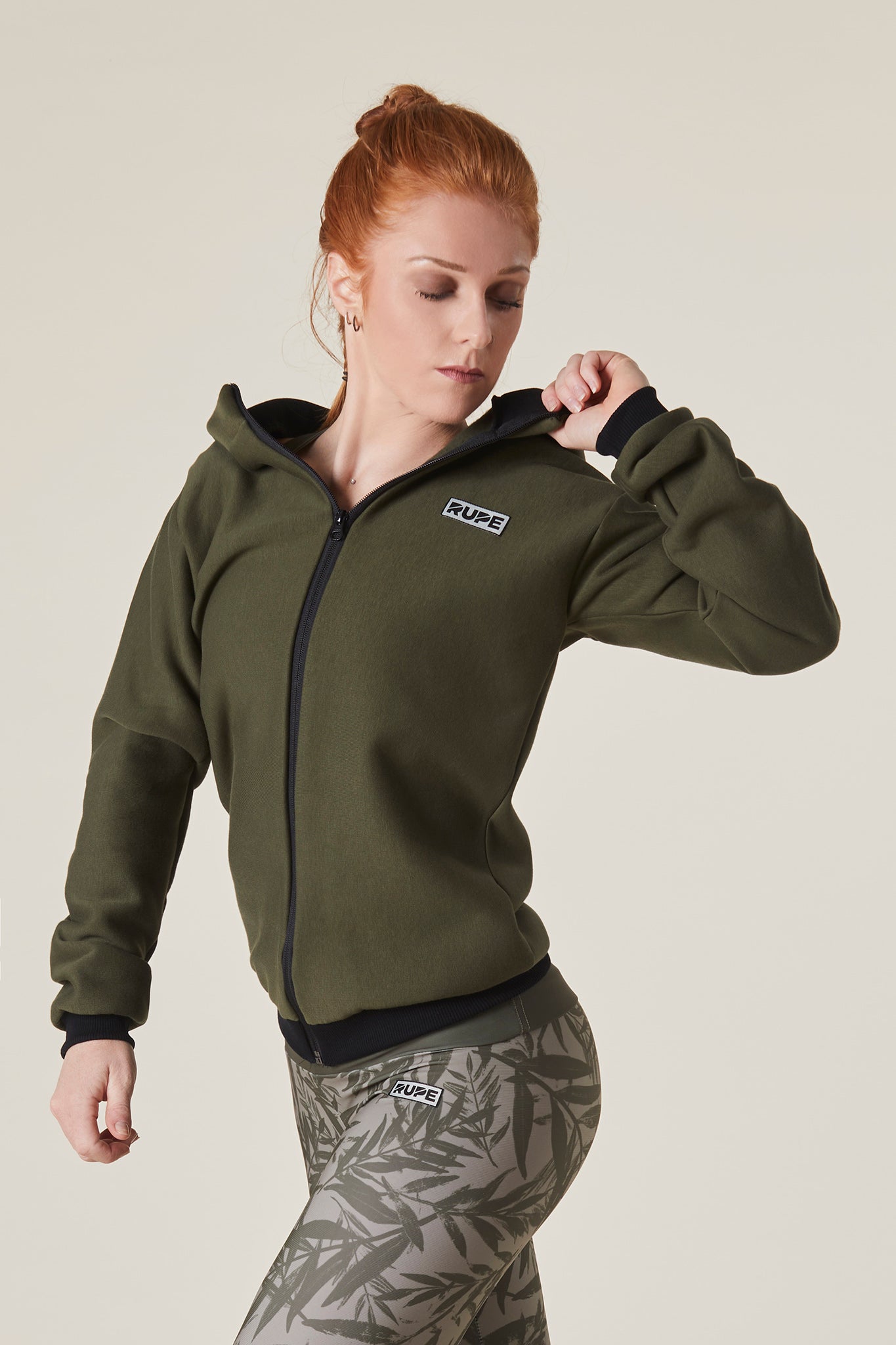 Sweat à capuche zippé - Femme - Vert militaire